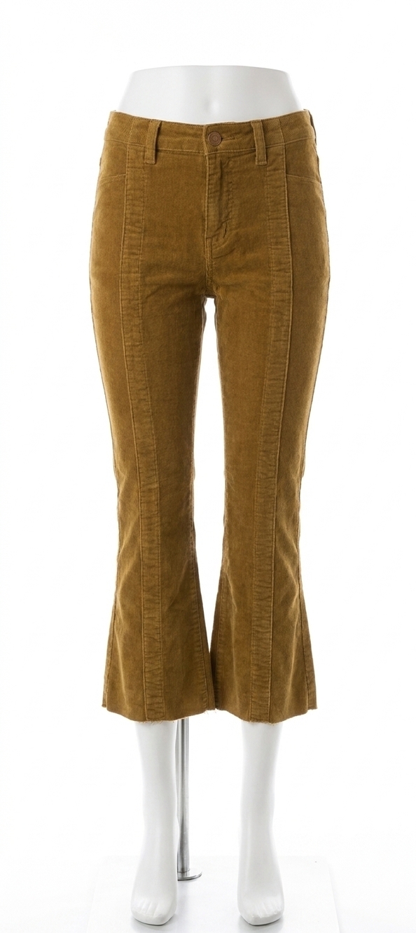 NEW AG JEANS pannelled quinne h.rise pleated crop flare jeans in mustard gold